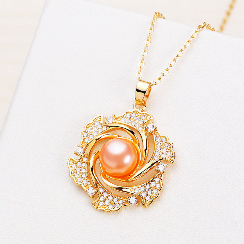 Brass Plated with 18K Gold Genuine Freshwater Pearl Goddess Necklace