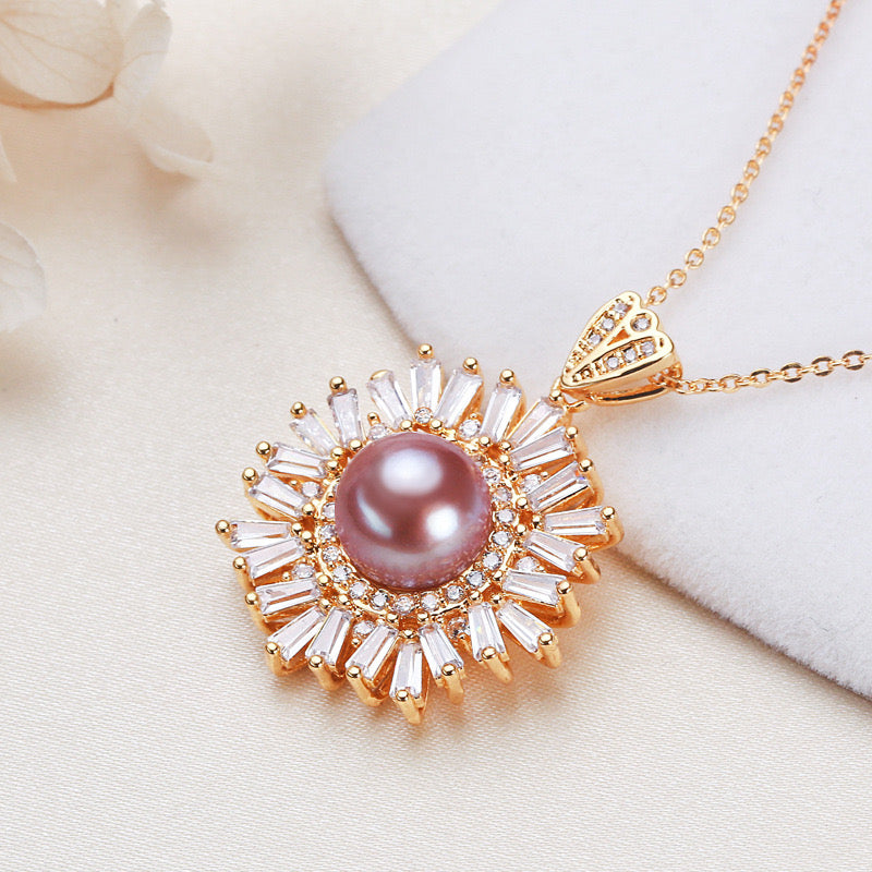 Brass Plated with 18K Gold Genuine Freshwater Pearl chrysanthemum Necklace