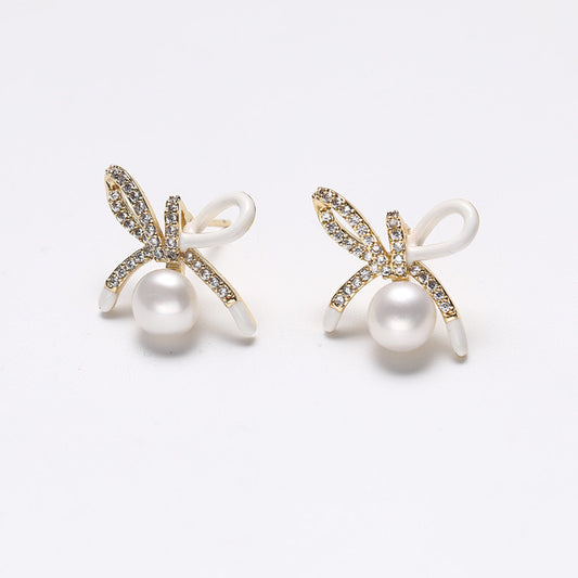 Genuine Freshwater Pearl Solid S925 Silver Lucky Bow Earrings