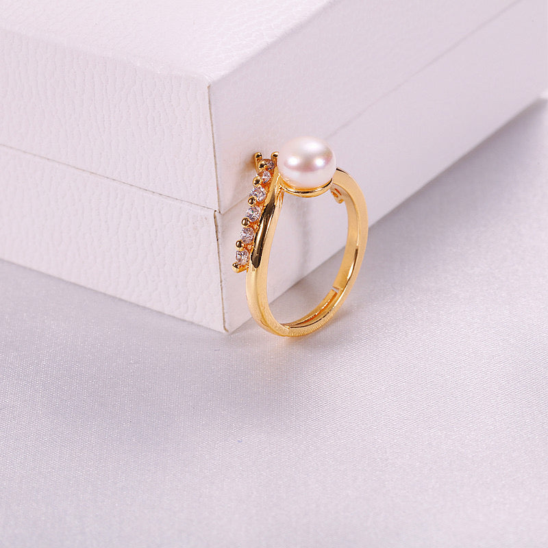 Brass Plated with 18K Gold Genuine Freshwater Pearl Sharon Ring