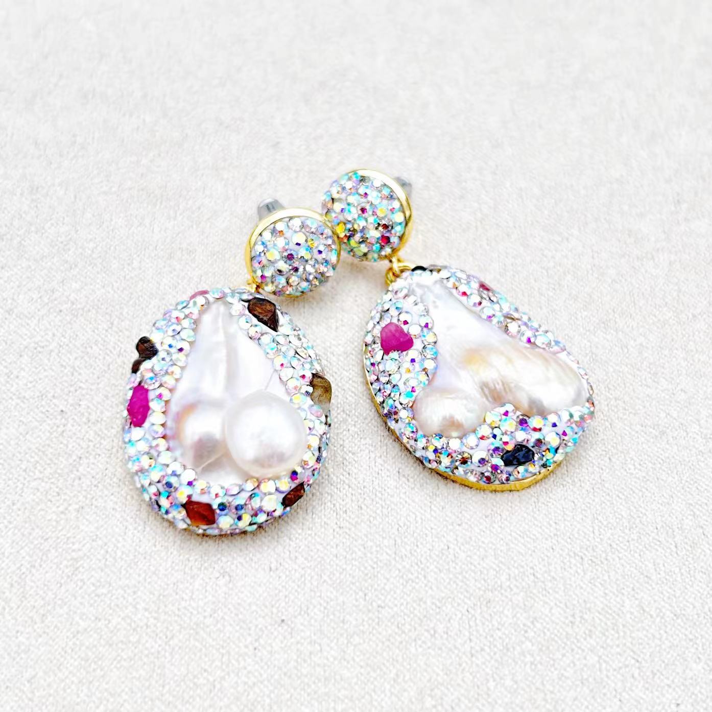 Genuine Baroque Pearl & Natural Tourmaline Vertus Earrings