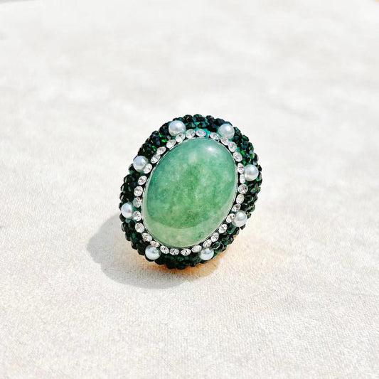 Genuine Natural Baroque Pearl & Jade Fitze Ring