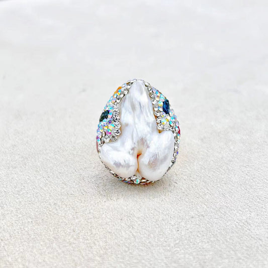 Genuine Natural Baroque Pearl & Mixed Crystal Lydos Ring