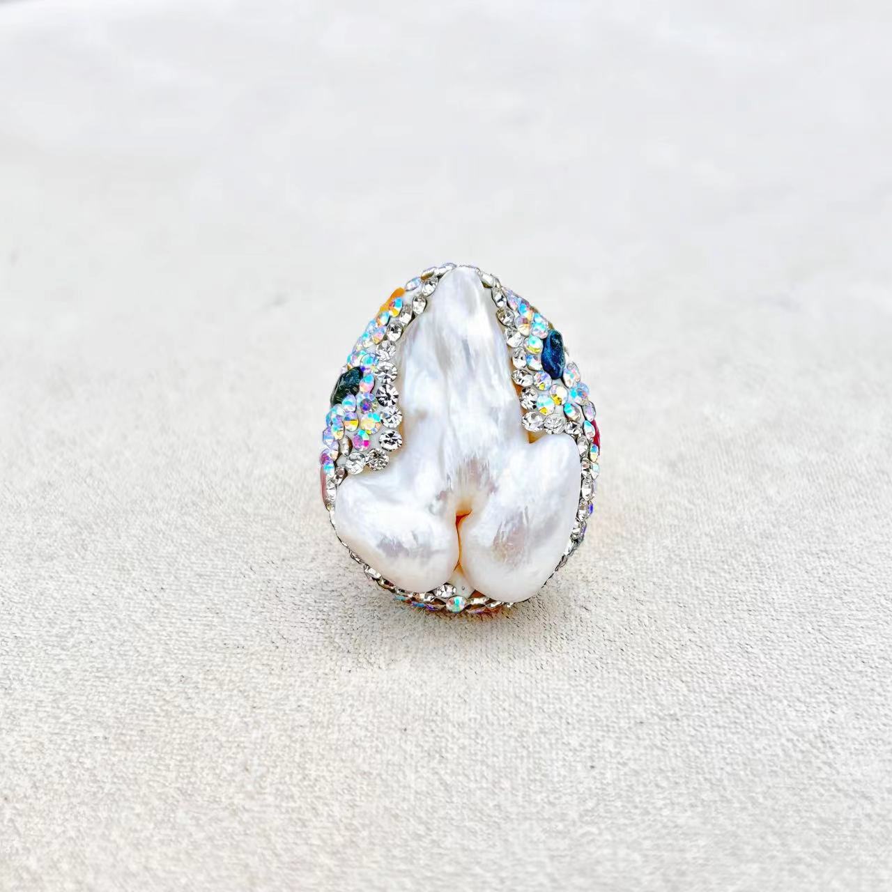 Genuine Natural Baroque Pearl & Mixed Crystal Lydos Ring