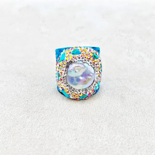 Genuine Natural Baroque Pearl & Lapis Lazuli Hausch Ring