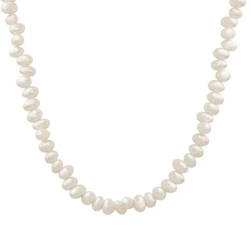 Genuine Freshwater Pearl Titanium Steel Rice Necklace