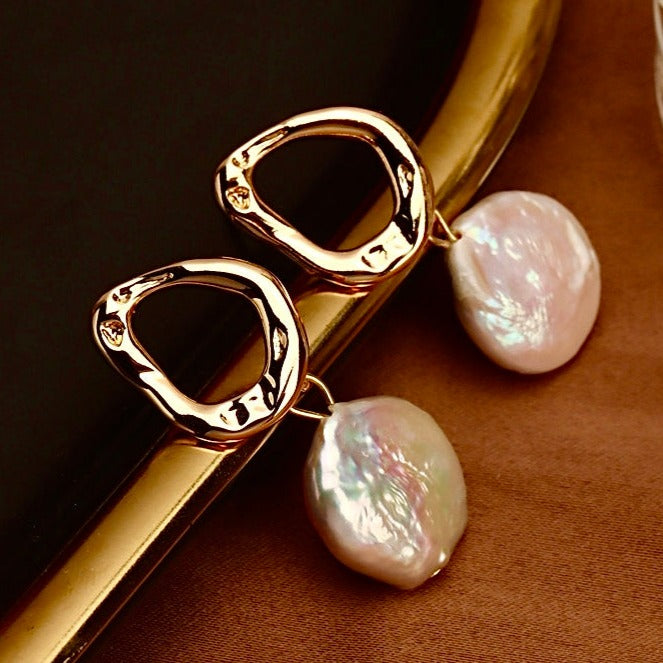 Genuine Freshwater Baroque Pearl Moon Earrings