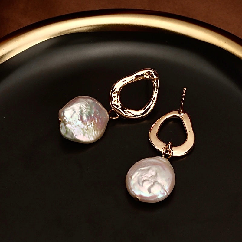 Genuine Freshwater Baroque Pearl Moon Earrings