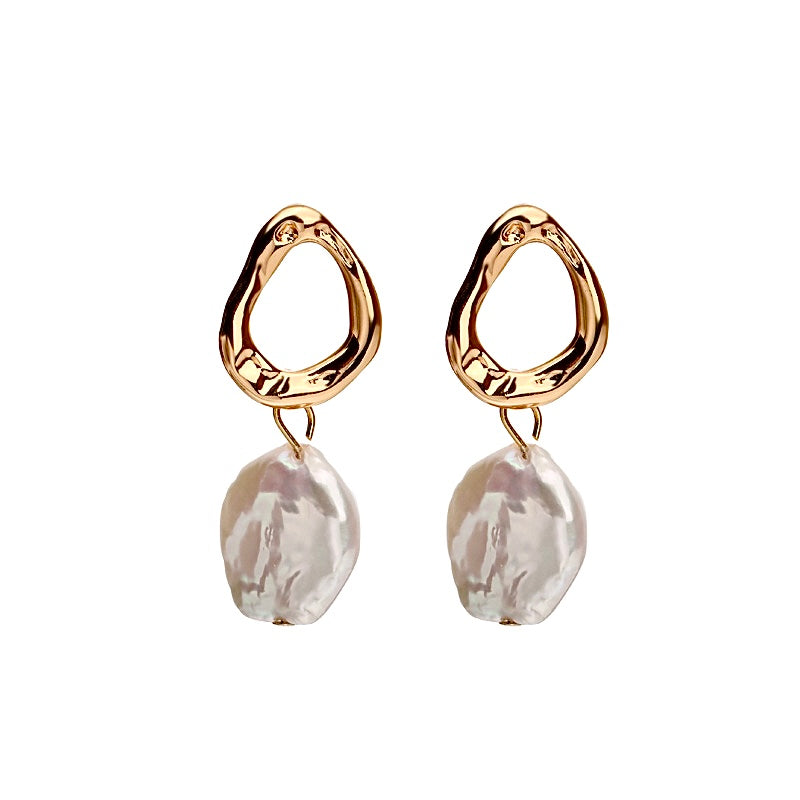 Genuine Freshwater Baroque Pearl Moon Earrings