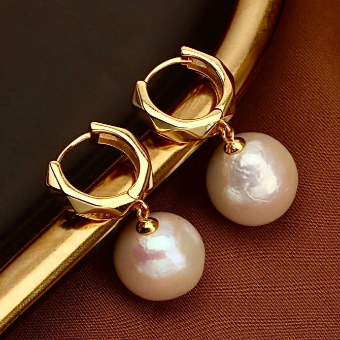 Genuine Freshwater Baroque Pearl Golden Halo Earrings