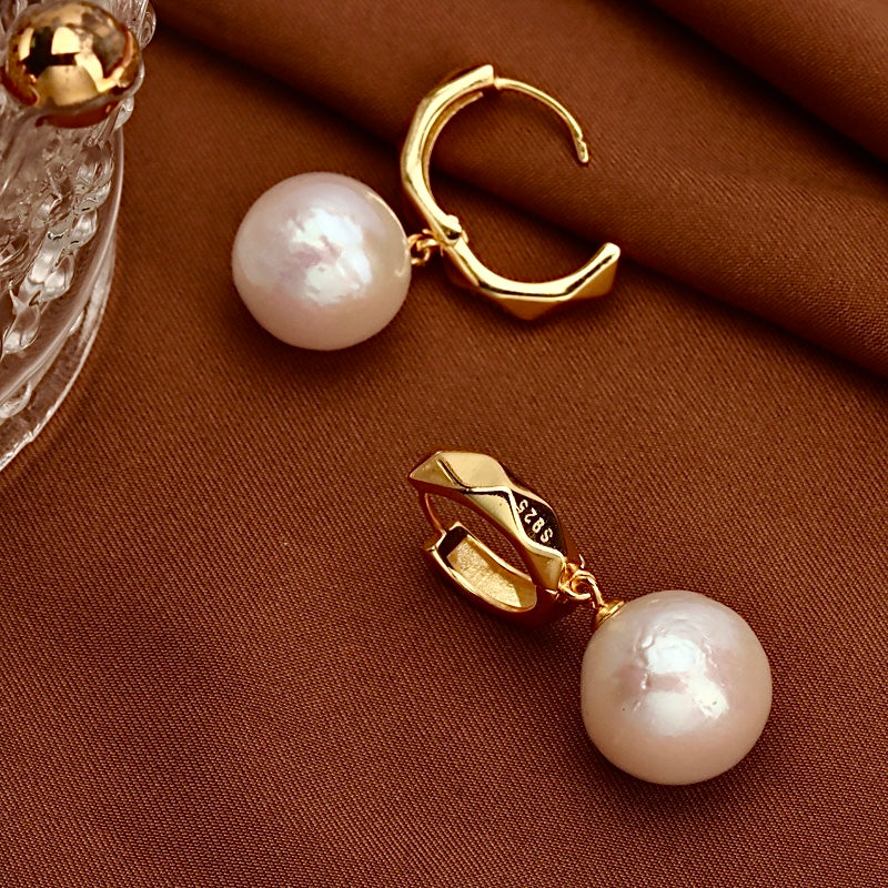 Genuine Freshwater Baroque Pearl Golden Halo Earrings