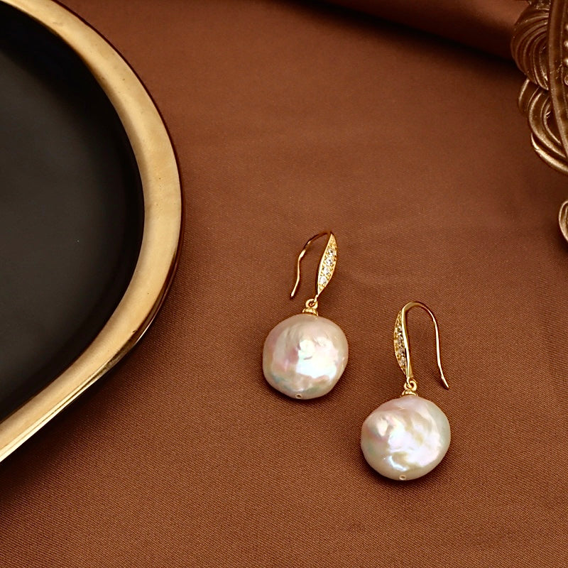 Genuine Freshwater Baroque Pearl Leaves Drop Dew Earrings