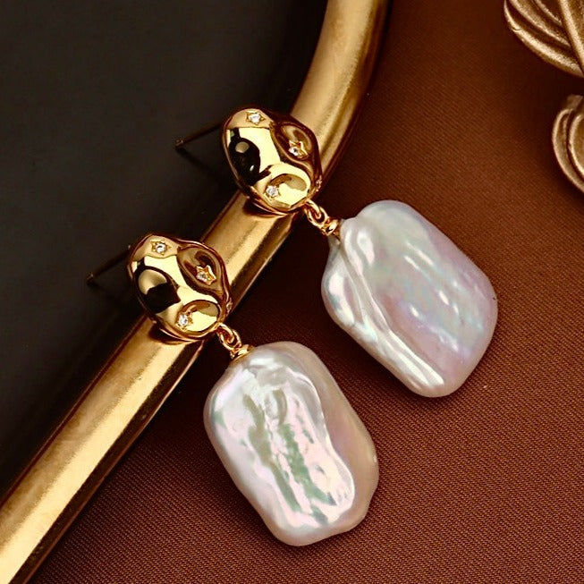 Genuine Freshwater Baroque Pearl Water Ripple Earrings