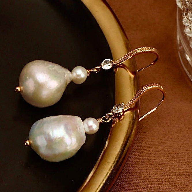 Genuine Freshwater Baroque Pearl Gourd Earrings