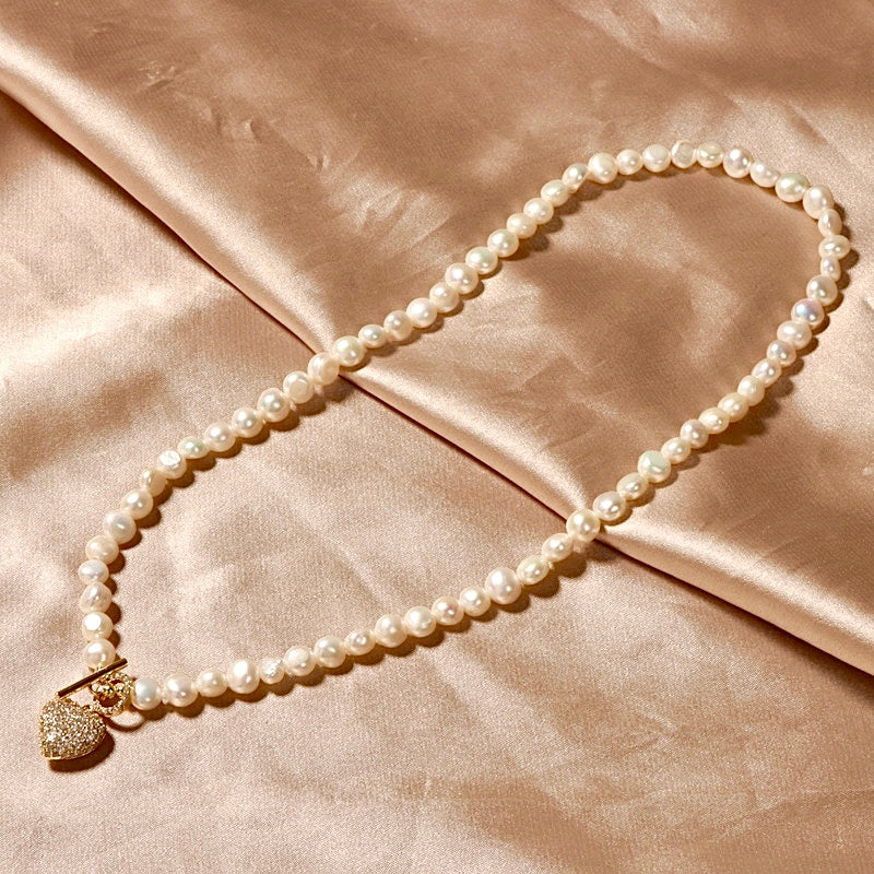 Genuine Freshwater Baroque Pearl Gold Heart Necklace