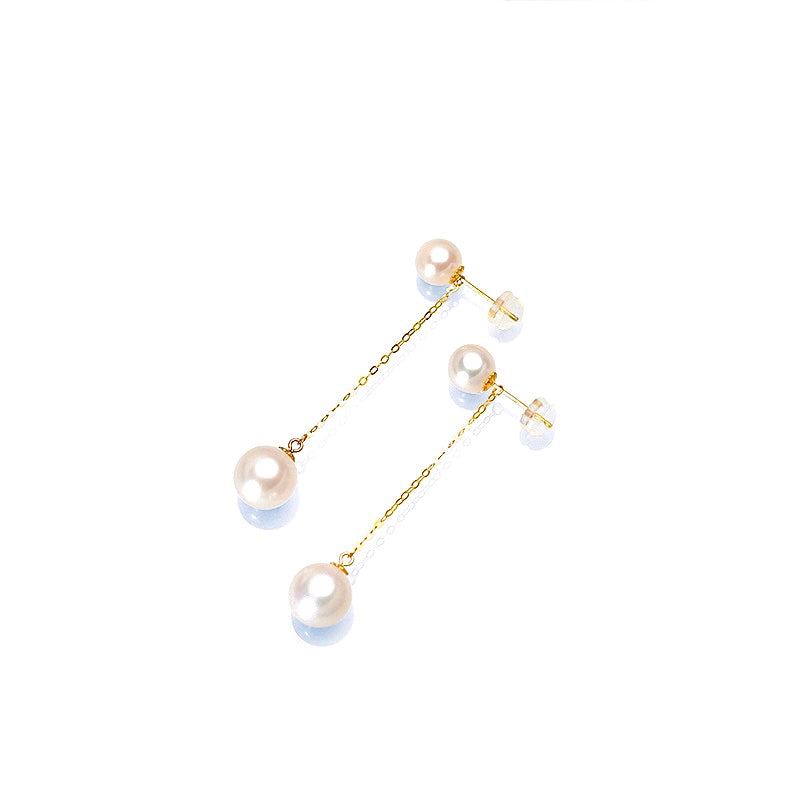 Solid 18K Gold Genuine Freshwater Pearl 2 Water droplets Earrings