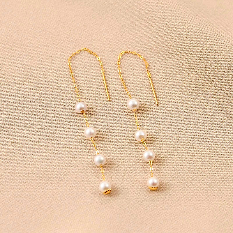 Solid 18K Gold Genuine Freshwater Pearl 4 Water droplets Earrings