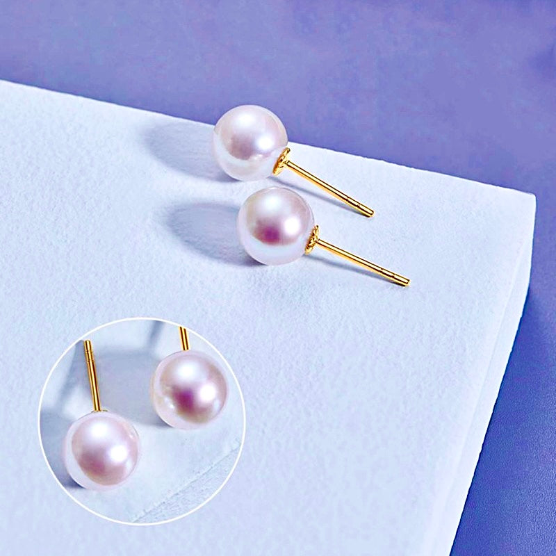 Solid 18K Gold Genuine Freshwater Pearl Ear Studs