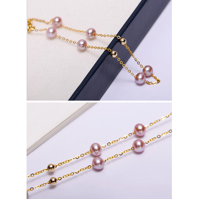 Solid 18K Gold Genuine Freshwater Purple Pearl Gypsophila Bracelet