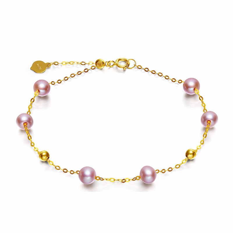 Solid 18K Gold Genuine Freshwater Purple Pearl Gypsophila Bracelet