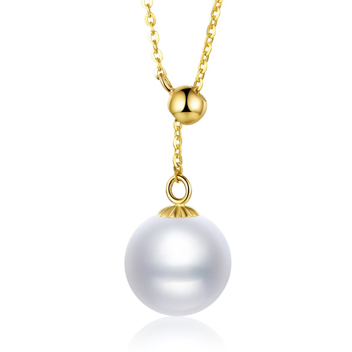 Solid 18K Gold Genuine Freshwater 8-8.5mm Pearl The Moon Necklace