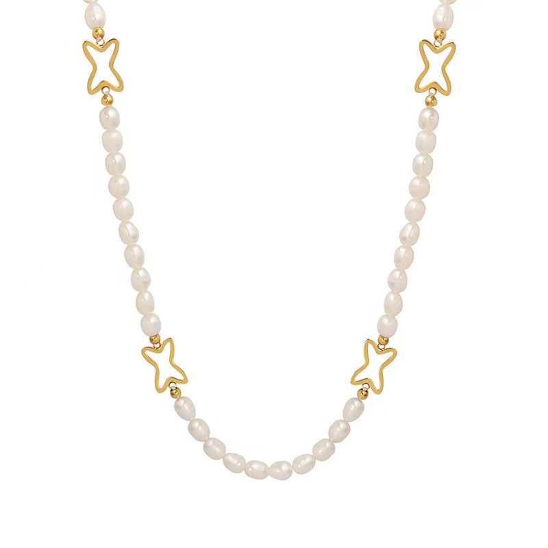 Genuine Freshwater Pearl Titanium Shooting Star Necklace