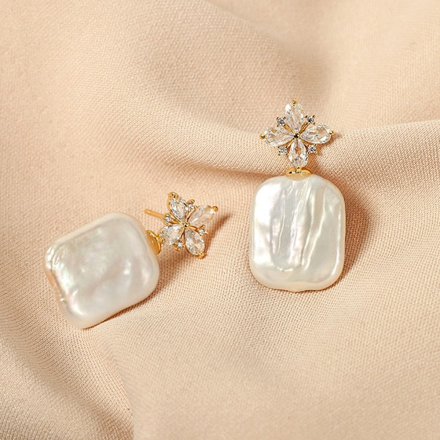 Genuine Freshwater Baroque Pearl Snow Flake Earrings