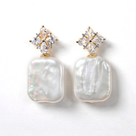 Genuine Freshwater Baroque Pearl Snow Flake Earrings