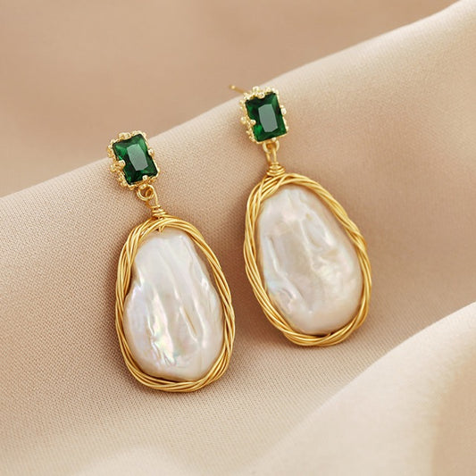 Genuine Freshwater Baroque Pearl Forest Earrings