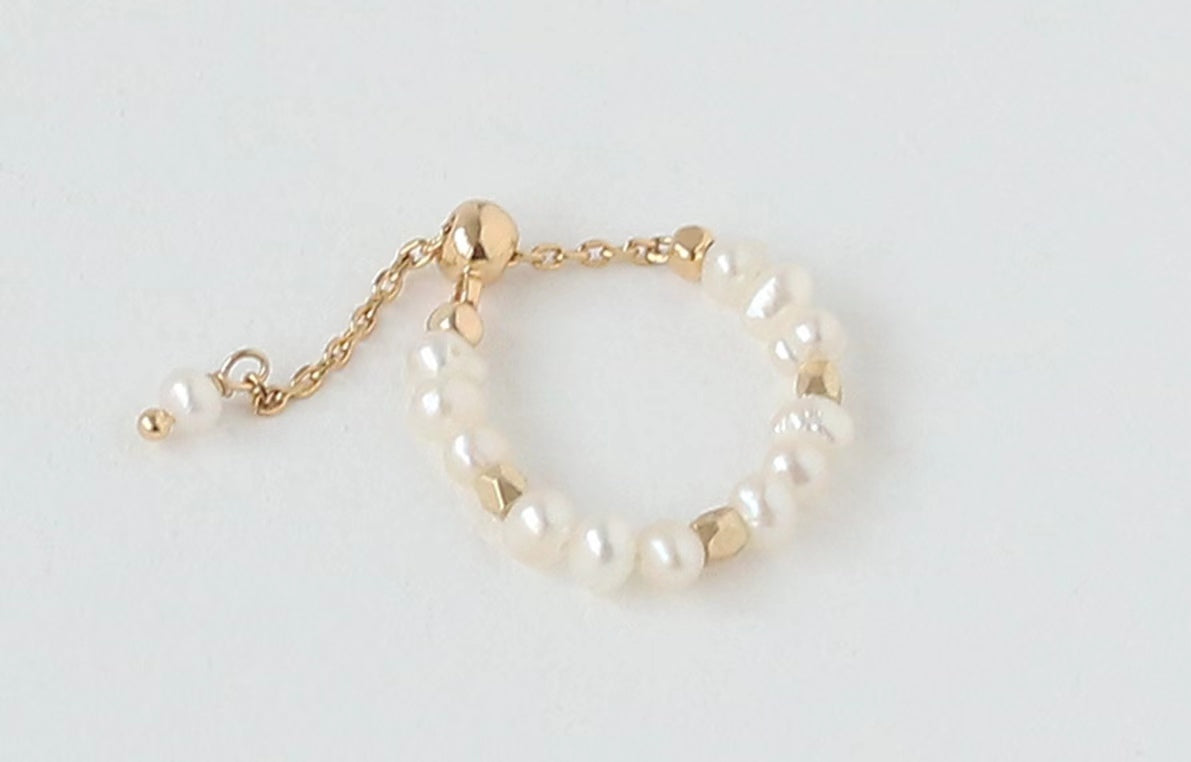 Genuine Freshwater Pearl Gold Cube Ring