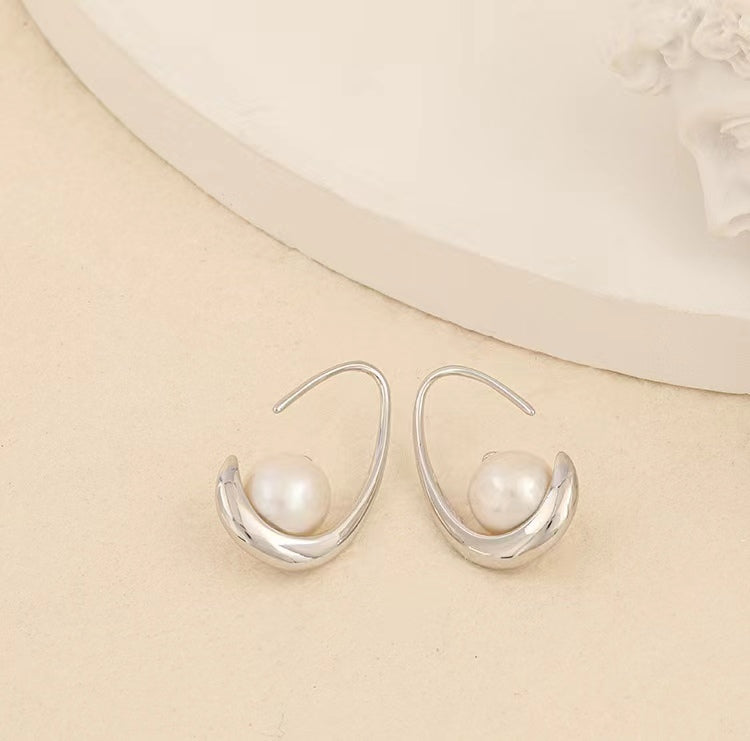 Genuine Freshwater Pearl Solid S925 Silver Cradle Earrings