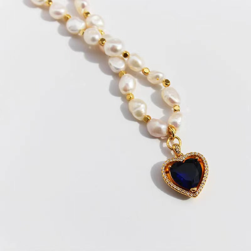 Genuine Freshwater Pearl Rainbow Heart Necklace