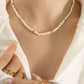 Genuine Freshwater Pearl Titanium Steel Gold Beans Necklace
