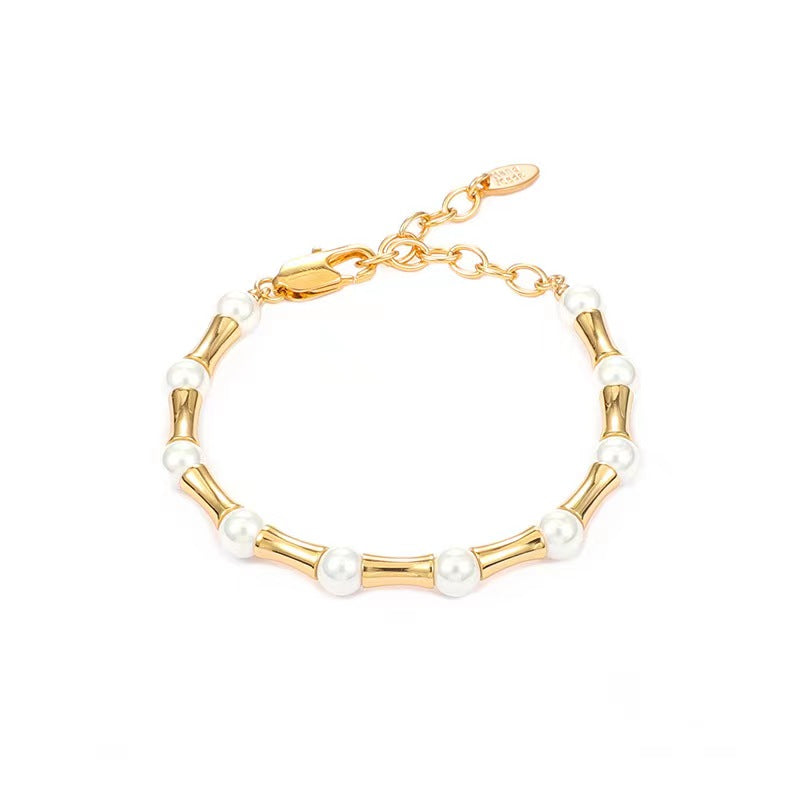 Genuine Freshwater Pearl Bamboo Link Bracelet