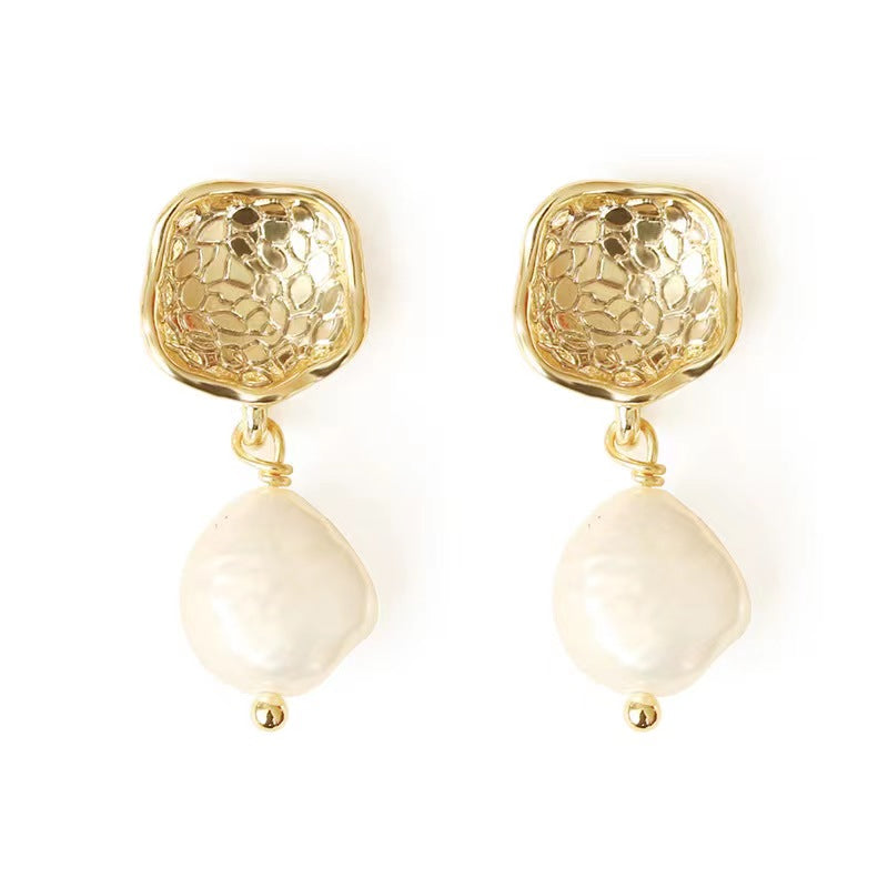 Genuine Freshwater Baroque Pearl Gold Flap Earrings