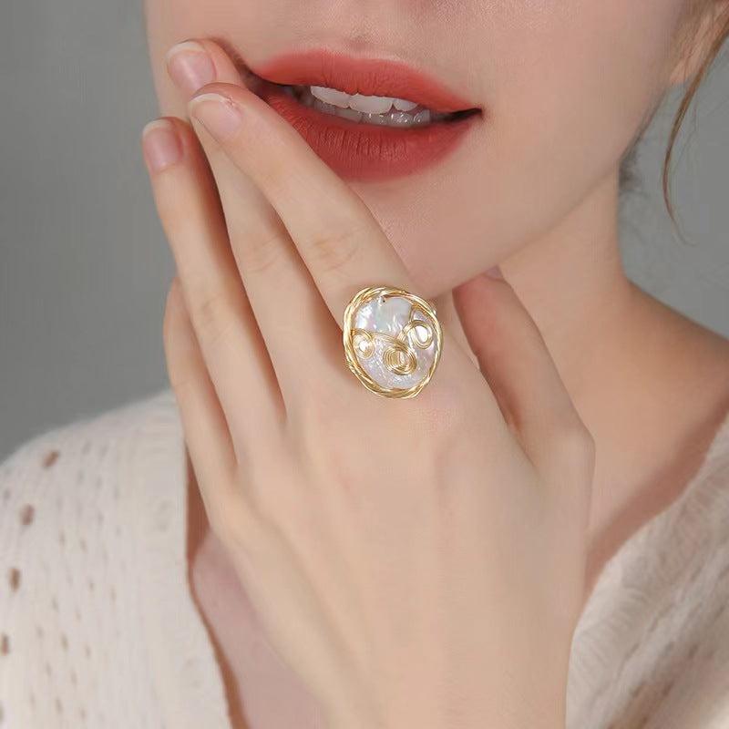 Genuine Freshwater Baroque Pearl Water Wave Ring