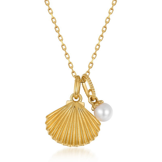 Genuine Natural Freshwater Pearl Gold Shell Necklace