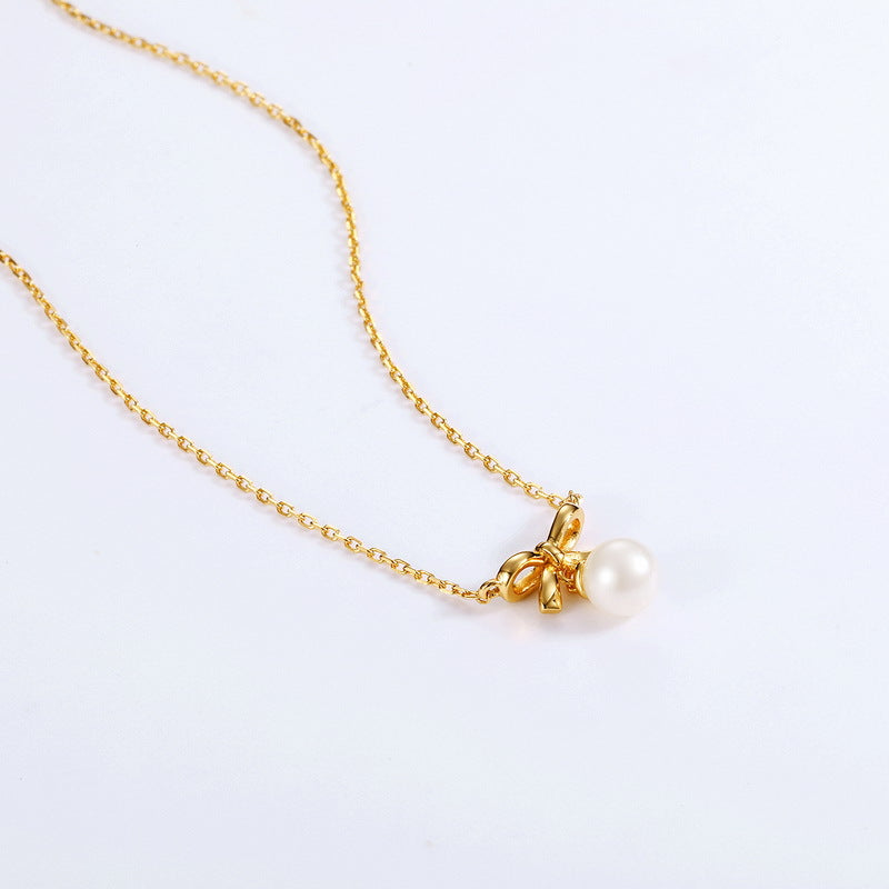 Genuine Natural Freshwater Pearl Lovely Bow Necklace