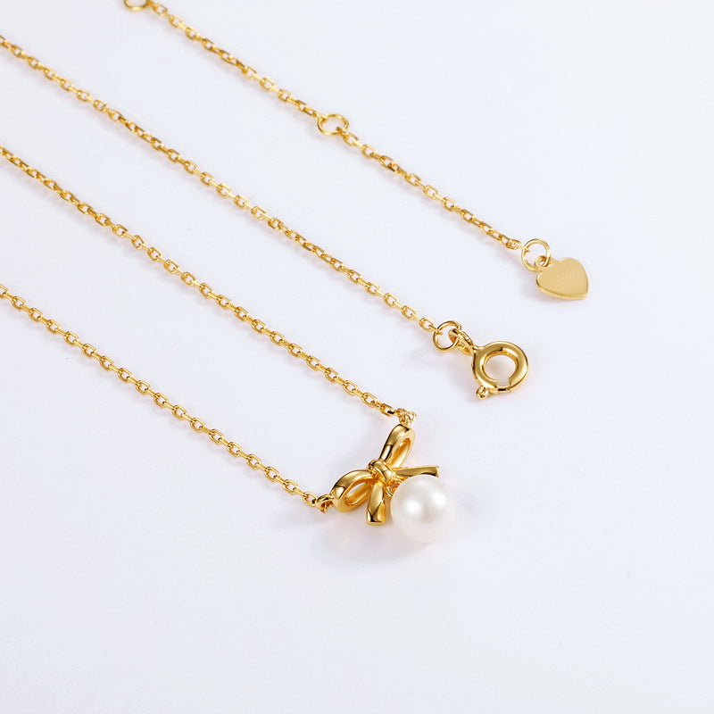 Genuine Natural Freshwater Pearl Lovely Bow Necklace