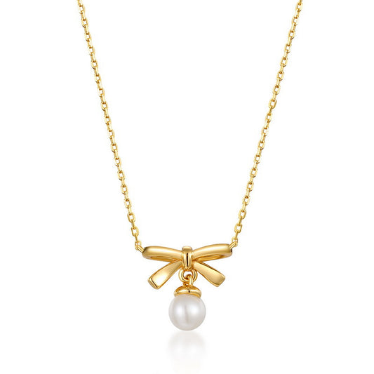 Genuine Natural Freshwater Pearl Lovely Bow Necklace