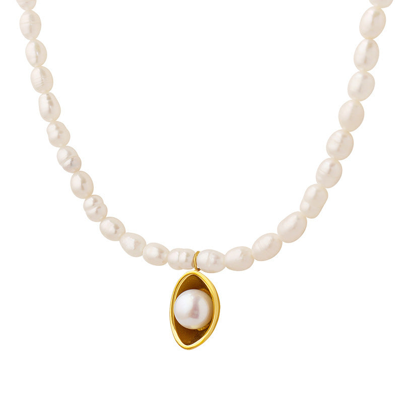 Genuine Freshwater Pearl Titanium Steel Planet  Necklace