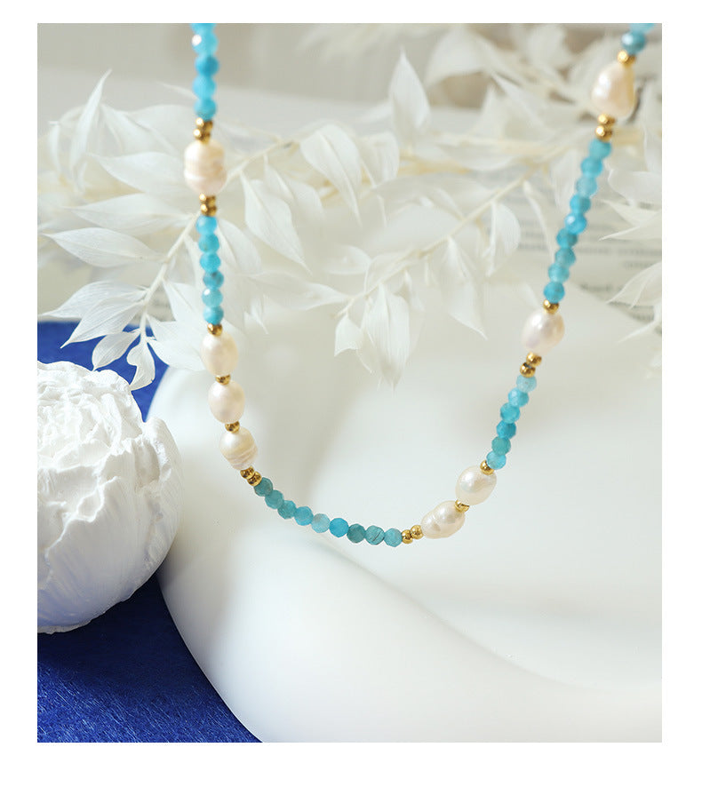 Genuine Freshwater Pearl Titanium Steel Blue Jellyfish Necklace