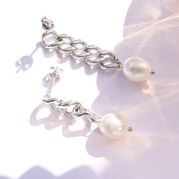 Genuine Freshwater Pearl Titanium Steel Irregular Earrings