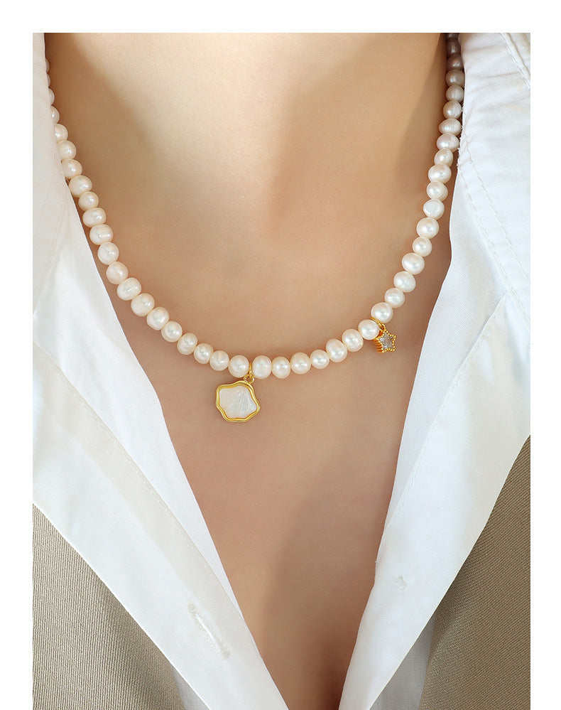 Genuine Freshwater Pearl Titanium Steel Shell Necklace