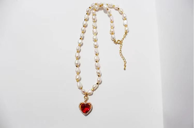 Genuine Freshwater Pearl Rainbow Heart Necklace