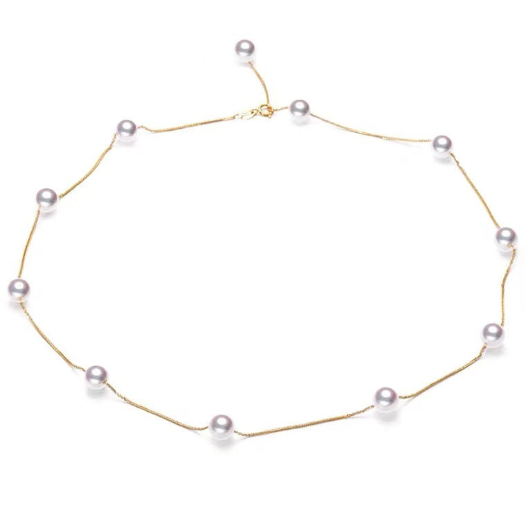 Solid 18K Gold Genuine Freshwater Pearl Gypsophila Necklace