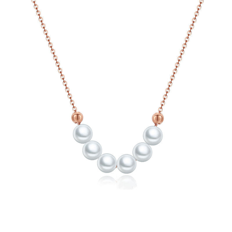 Solid 18K Rose Gold Genuine Freshwater Pearl 6 Sense Necklace