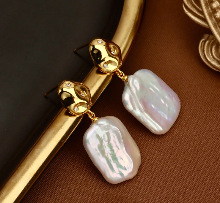 Genuine Freshwater Baroque Pearl Water Ripple Earrings