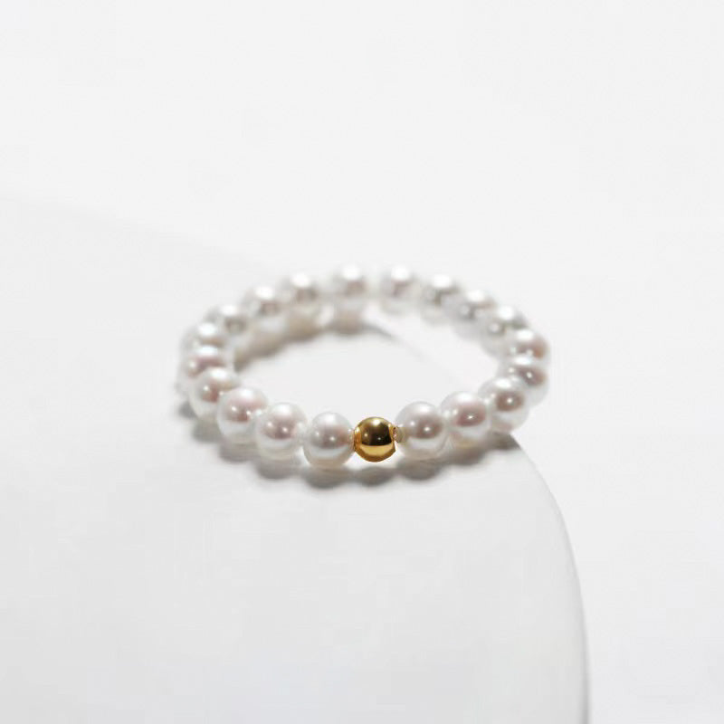 Solid 18K Gold Genuine Freshwater Pearl Rice Ring