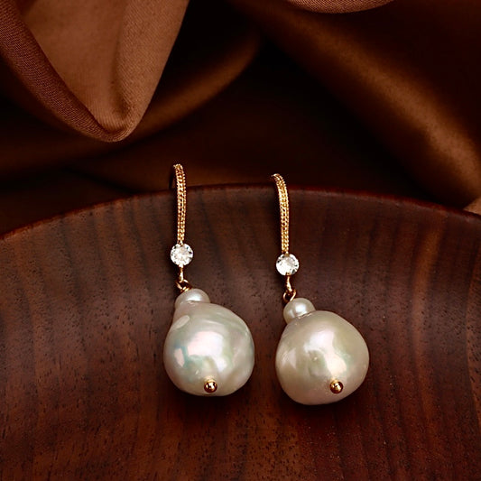Genuine Freshwater Baroque Pearl Gourd Earrings
